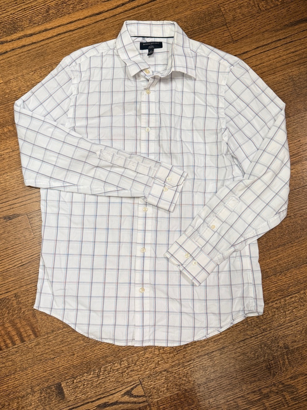 Banana Republic Non-Iron Classic Fit Dress Shirt White Plaid 15.5 33/34 Medium